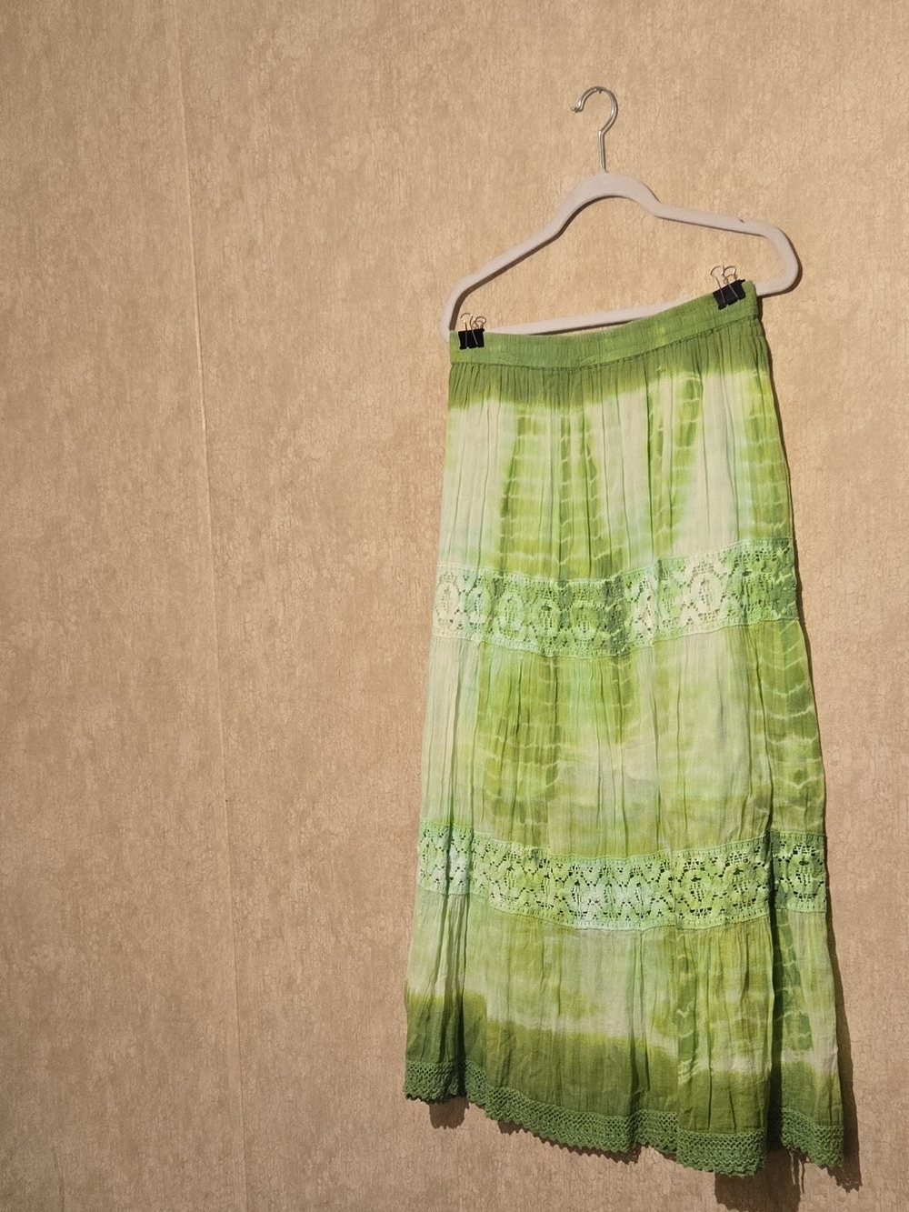 Light Green Tie-Dye Lace-Trim Maxi Skirt